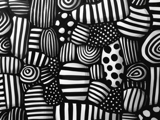 Poster - Doodle Art Blending Diverse Geometric Motifs in Monochrome Minimalist Design   Abstract Seamless Pattern with Repeating Shapes Lines Dots and Spirals in Black and White