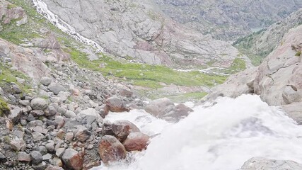 Wall Mural - Mountain river and waterfall in the wild Alps, Italy landscape