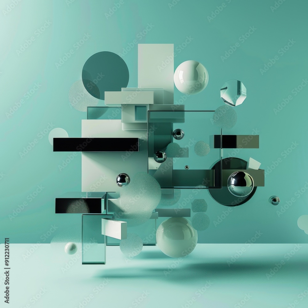 13. Abstract 3D shapes floating, abstract background, depth and ...
