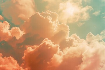 Poster - A plane soaring through fluffy white clouds in the sky