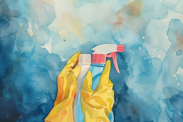 Poster - A person holding a spray bottle in their hand, ready to use