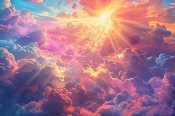 Wall Mural - the sky is filled with clouds and the sun is shining brightly through them