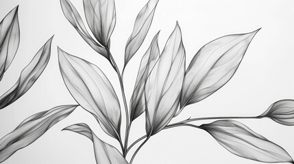 Poster - Elegant Monochrome Floral Line Art Featuring Delicate Wispy Stem and Leaf Designs in a Minimalistic Abstract Botanical Style
