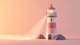  latarnia morska, promień światła, brzoskwiniowy, pastelowy, styl cartoonowy, jaskrawe kolory, ilustracja 3D, minimalistyczny, przewodnictwo, bezpieczeństwo, nadzieja, proste formy, elegancki, tło