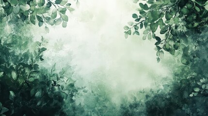 Poster - The watercolor-like texture background features lush greenery and soft hues, creating a tranquil and serene atmosphere.