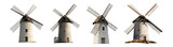 Set of windmills isolated on transparent or white background