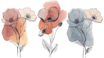 Poster - Elegant and Minimalist Modern Botanical Line Art Featuring Delicate Floral Designs and Graceful Organic Shapes in a Serene Calming Color Palette