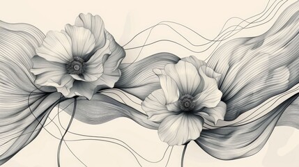 Poster - Graceful and captivating monochromatic line art patterns featuring organic floral motifs and dynamic flowing abstract compositions  Elegant minimalist