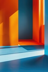 Aufkleber - Cozy room with orange and blue decor, featuring an open door