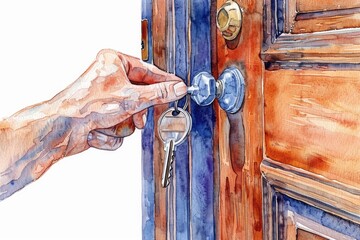 Poster - A person is opening a door using a key, potentially unlocking new opportunities or finding a hidden space