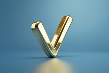 Poster - A metallic gold 'V' shape sits on a bright blue surface