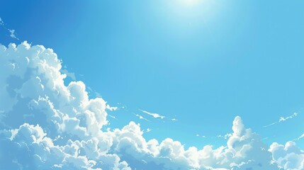 Poster - A plane soaring through the clouds, a clear blue sky background