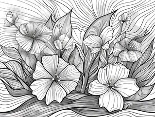Poster - Beautiful abstract floral line art with delicate botanical elements and flowing organic patterns in a modern minimalist monochrome design