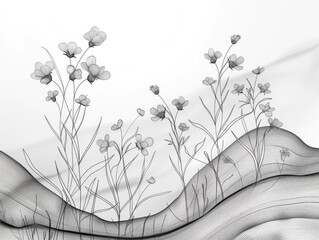 Poster - Elegant Line Art Abstract Design Featuring Delicate Floral Elements in a Minimalist Monochrome Style  Serene and Contemplative Botanical with a Soft Fluid Aesthetic