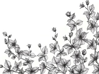 Poster - Intricate line art of delicate vine and floral elements in a minimalist monochrome style  The elegant organic designs create a serene botanical background or wallpaper