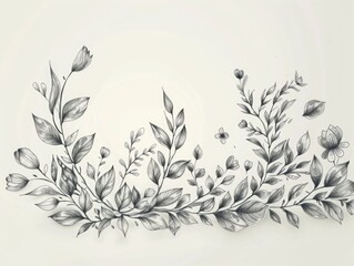 Poster - Delicate and Intricate Minimalist Line Art Depicting Lush Botanical Vine Foliage and Floral Patterns in a Serene Elegant and Sophisticated Aesthetic