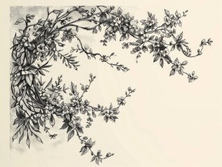 Poster - Delicate and Intricate Vine and Leaf in a Sleek Minimalist Monochrome Style  Elegant Botanical Artwork with a Graceful Organic Line Drawing Aesthetic