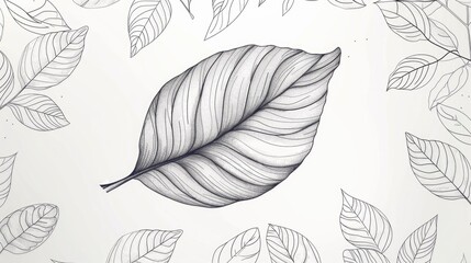 Poster - Elegant Monochrome Line Art Botanical Leaf Patterns in Minimalist Aesthetic  Detailed of Leaves with Intricate Outlines and Delicate Textures Perfect for Wallpapers Backgrounds and Graphic Designs