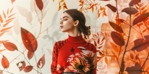 Poster - A woman stands in front of a colorful floral arrangement