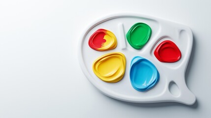 Poster - A white tray with paint on it. The tray has five different colors of paint on it