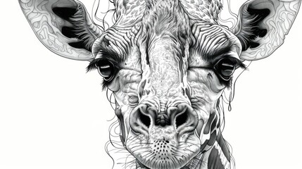 Poster - Whimsical and imaginative doodle style abstract portrait of a gentle giraffe with quirky  stylized features in a monochrome  minimalist aesthetic  Showcasing a creative