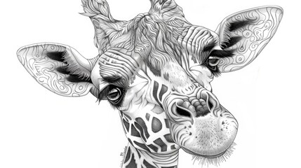 Poster - Whimsical Giraffe Doodle Art with Stylized Abstract and Cute Playful Accents in a Minimalist Monochrome Design  This Versatile Contemporary Graphic Can Be Used for Wall Decor Prints Patterns and More