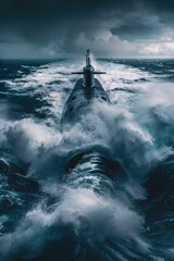 Aufkleber - A submarine is seen in the middle of a large body of water, offering a glimpse into the world beneath the surface