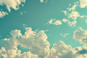 Aufkleber - A plane flies through a cloud-filled blue sky, with the sun shining down