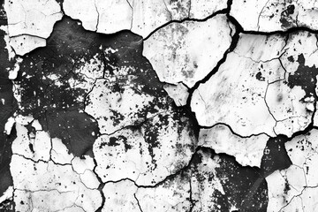 Poster - A black and white photo of a cracked concrete wall