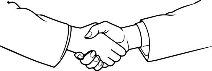 Handshake Trendy Line Art Drawing. Business Concept Minimalistic Black Lines Drawing on White Background. Handshake Line Abstract Drawing for Modern Design. Vector EPS 10