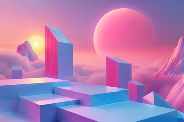 Poster - A digital painting of a serene sunset over a mountain range with vibrant colors and textured brushstrokes