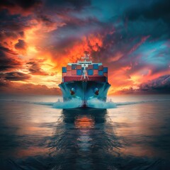 Poster - Large container ship sailing in the open ocean