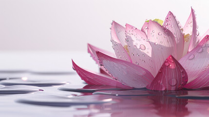 Wall Mural - Beautiful lotus flower with water drops on a white background, in the pink color