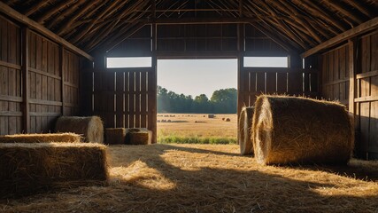 Sticker - barn loft filled with hay background farm concept backdrop 3