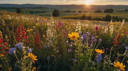 Canvas Print - fields of wildflowers in bloom background farm concept backdrop