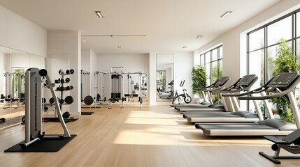 Interior of a modern gym featuring various fitness equipment.