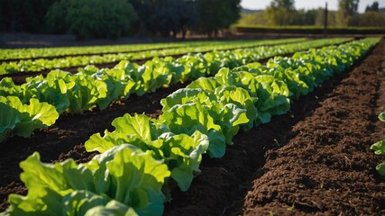 Sticker - rows of lettuce in the garden background farm concept backdrop