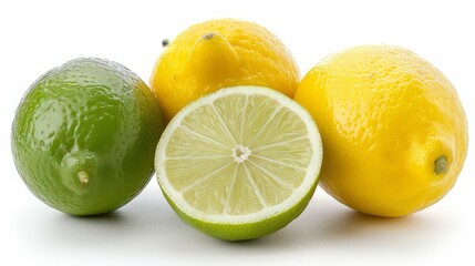 Wall Mural - Fresh lime, lemon with leaf isolated on white background.