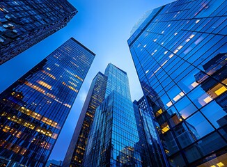 Fototapete - Tall Glass Buildings Reflecting the Evening Sky