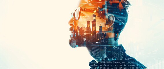 The image artfully blends a futuristic cityscape with digital technology elements, highlighting the seamless integration of technology and urban life