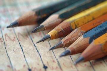 Poster - A collection of pencils placed on a sheet of paper, ready for use