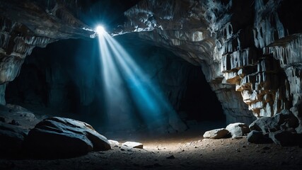 Poster - white glowing mysterious lights in the deep cave background backdrop 3