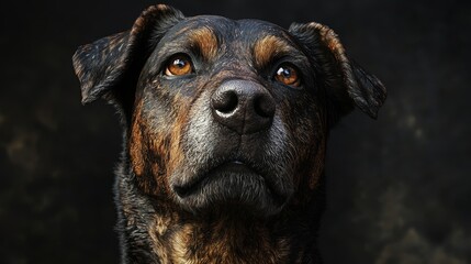 Sticker - A dog with a black and brown coat is staring at the camera