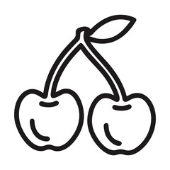 Wall Mural - two cherries with stem and leaf, black and white line art illustration. vector illustration