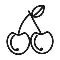 Wall Mural - black and white line art illustration of two cherries with stem and leaf. vector illustration