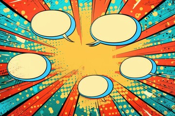 Poster - A collection of vibrant speech bubbles on a bright background, suitable for illustrations and designs