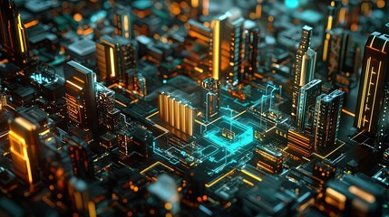 Sticker - Futuristic Cityscape Rendered as Circuitry