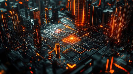 Poster - Futuristic Cityscape Built on a Circuit Board
