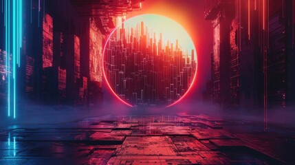 Poster - Nighttime cityscape with neon lights and futuristic architecture