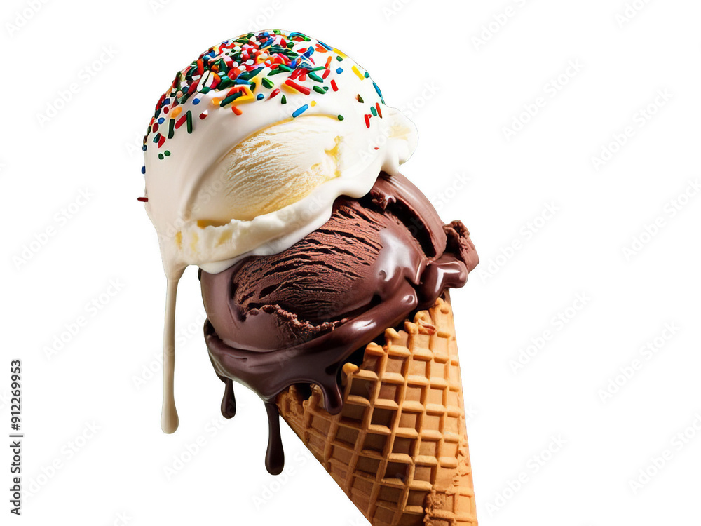 Double Scoop Ice Cream Cone with Sprinkles Isolated on White or ...